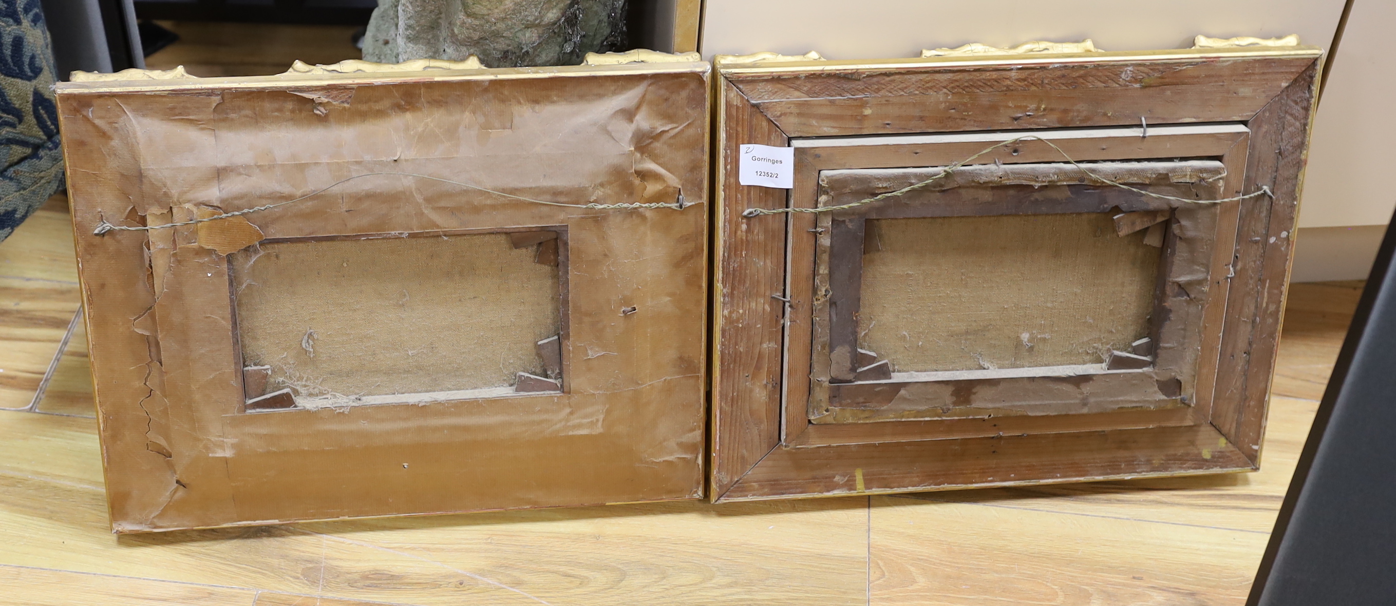 H.Cox (19th. C), pair of oils on canvas, Rural landscapes with figures on pathways, each signed, 19 x 29cm, ornate gilt frames